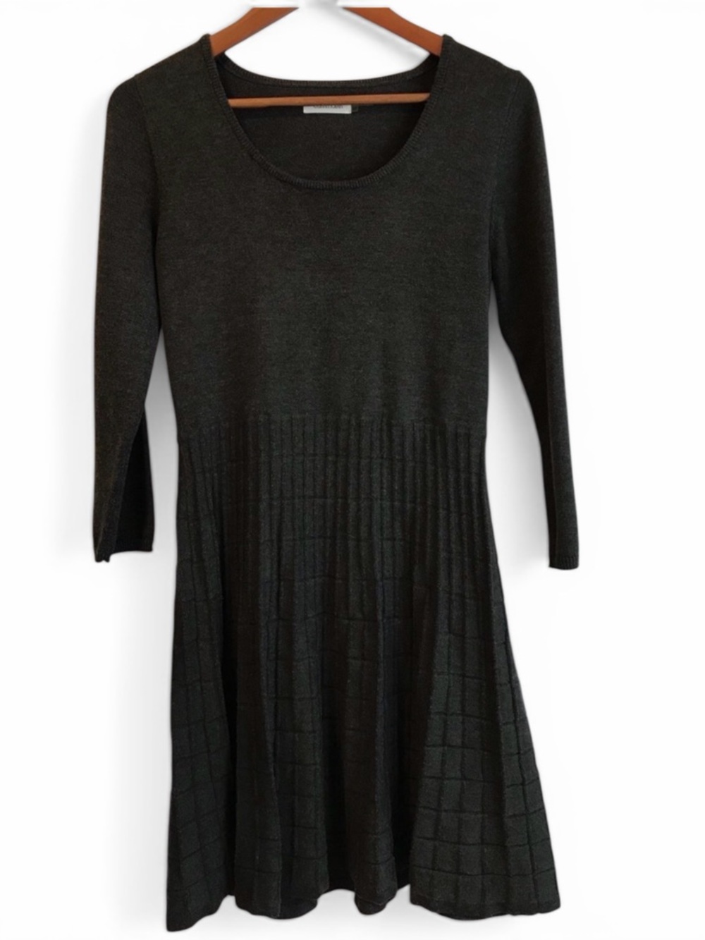 Calvin Klein Black‎ Knit Long-Sleeve Scoop Neck Dress